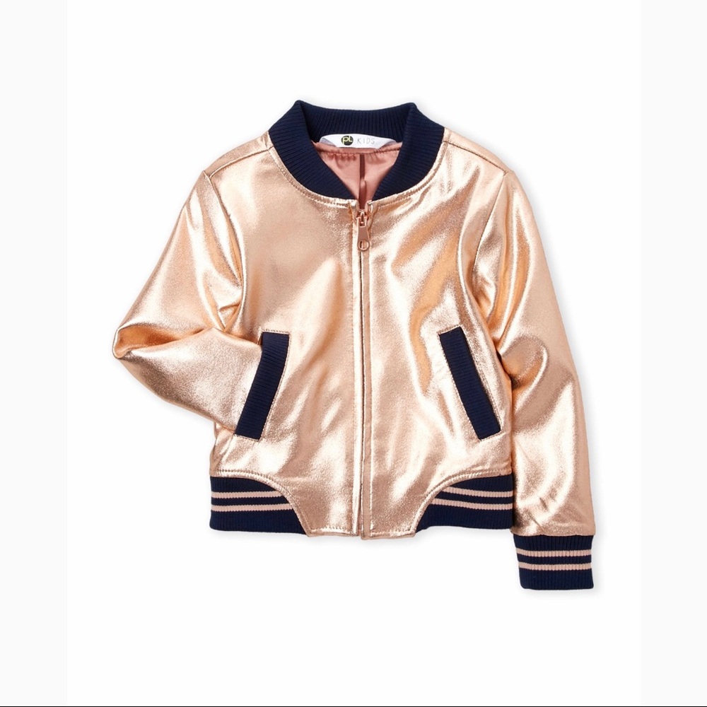 PETIT LEM Baby Girls Metallic Bomber Jacket